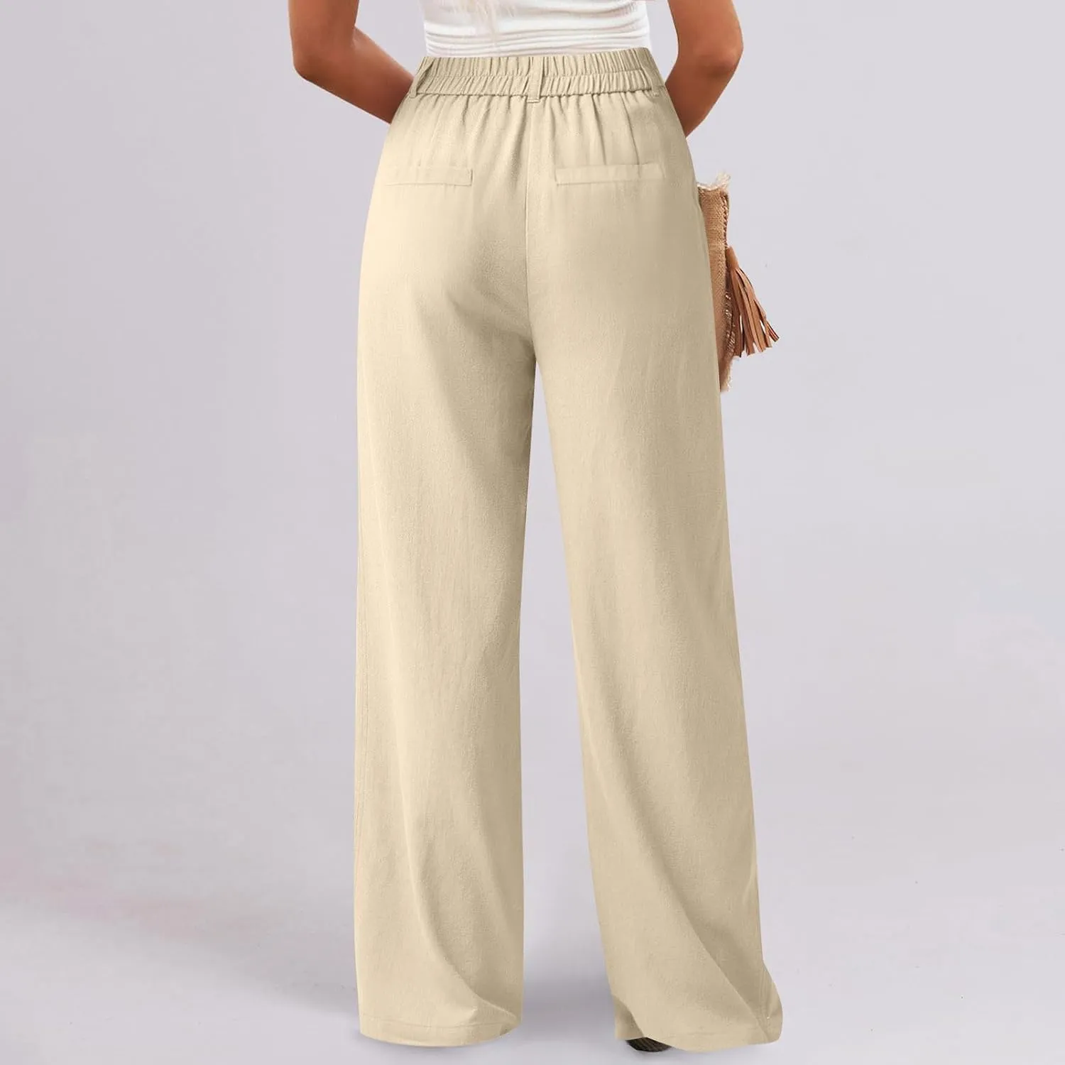 fanmpghleoo Dress Pants Women High Waisted Straight Leg Linen Trousers with Pockets Business Casual Work Linen Pants Summer
