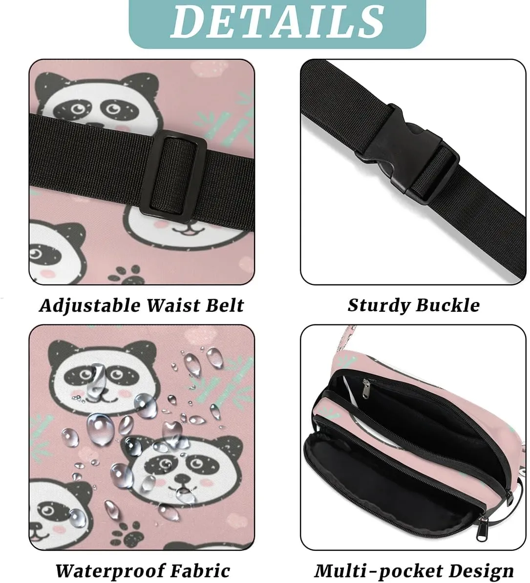 Fanny Pack for Men Women, Waterproof Sports Waist Bag Pack, Panda Belt Bag for Travel Hiking Running, Travel Chest Bag with Adjustable Strap, Cute Panda