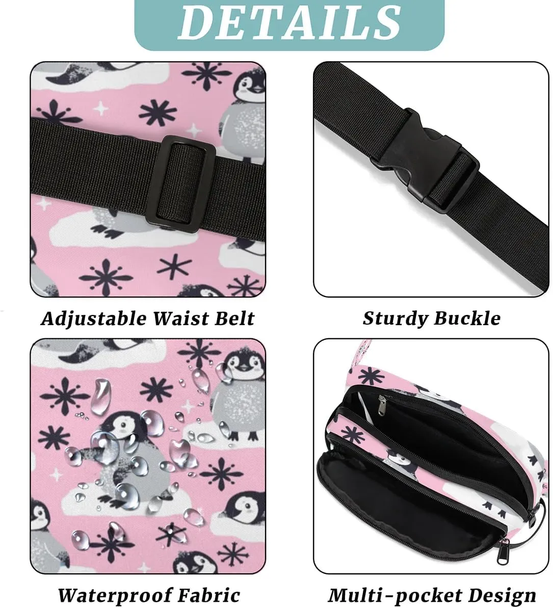 Fanny Pack for Men Women, Waterproof Sports Waist Bag Pack, Penguins Belt Bag for Travel Hiking Running, Travel Chest Bag with Adjustable Strap, Cute Penguins