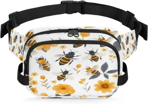 Fanny Pack for Men Women, Waterproof Sports Waist Bag Pack, Yellow Bee Belt Bag for Travel Hiking Running, Travel Chest Bag with Adjustable Strap, Bees Daisies