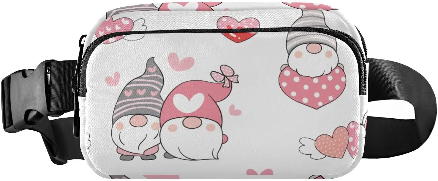 Fanny Pack for Women Men Cute Gnome Heart Couple Belt Waist Pack Bum Bag Wallets for Running Cycling Hiking Travel Workout with Adjustable Strap