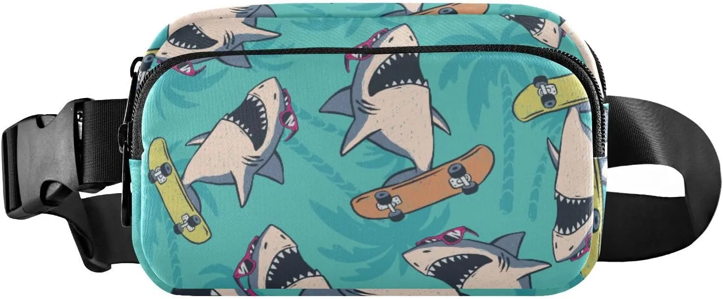 Fanny Pack for Women Men Cute Shark Skateboarding Palm Belt Waist Pack Bum Bag Wallets for Running Cycling Hiking Travel Workout with Adjustable Strap