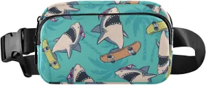 Fanny Pack for Women Men Cute Shark Skateboarding Palm Belt Waist Pack Bum Bag Wallets for Running Cycling Hiking Travel Workout with Adjustable Strap