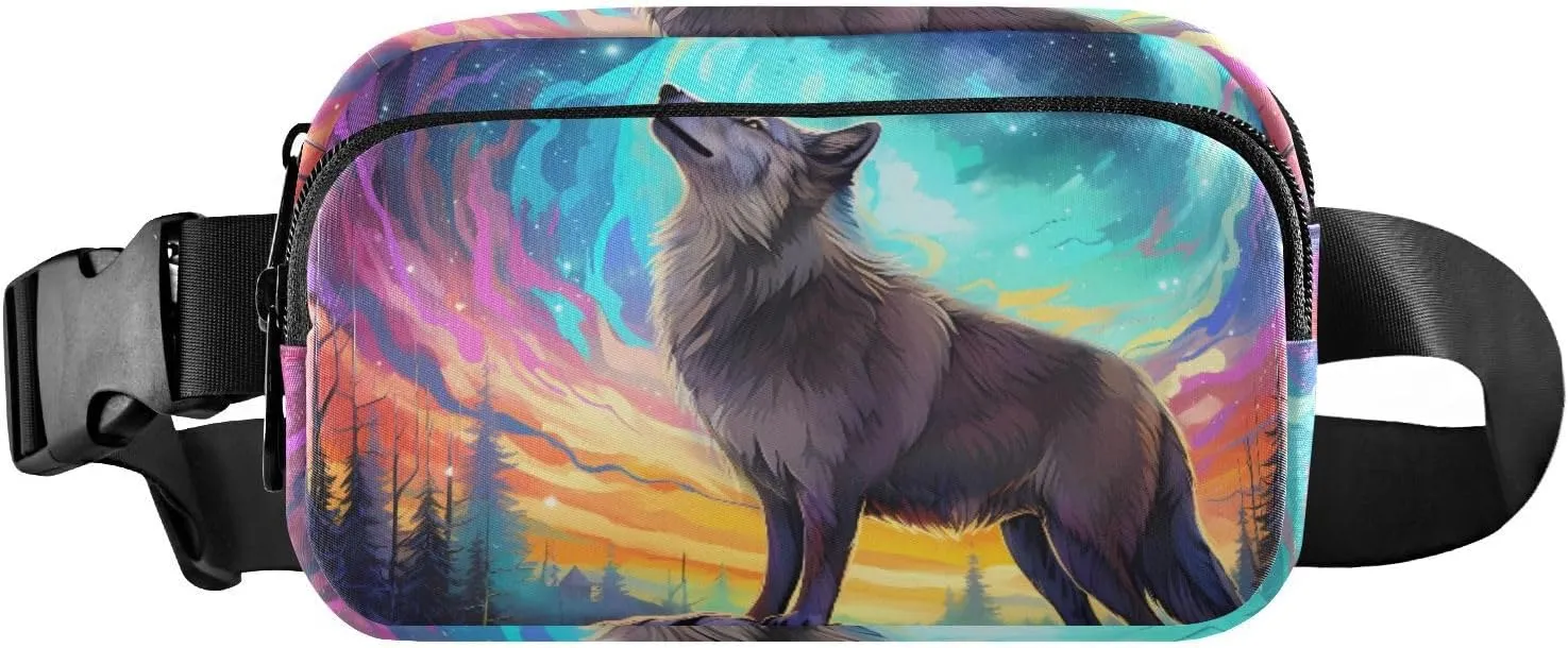 Fanny Pack for Women Men Galaxy Moon Forest Wolf Belt Waist Pack Bum Bag Wallets for Running Cycling Hiking Travel Workout with Adjustable Strap