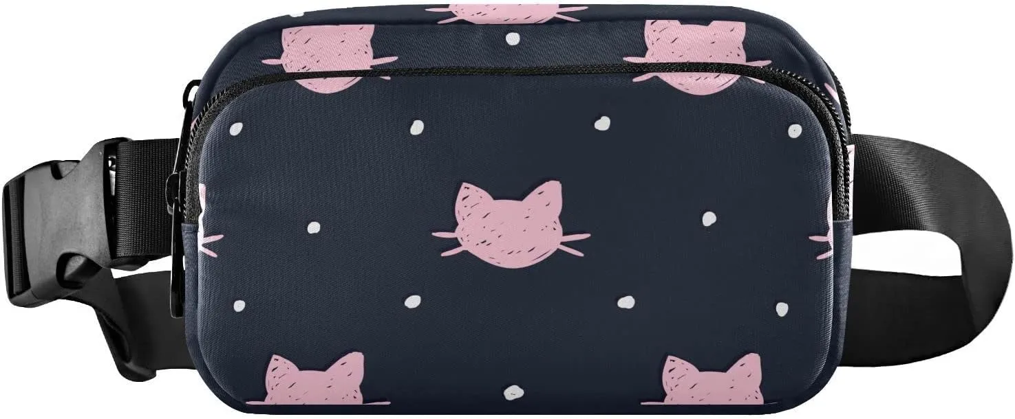 Fanny Pack for Women Men Hand Drawn Pink Cats Belt Waist Pack Bum Bag Wallets for Running Cycling Hiking Travel Workout with Adjustable Strap