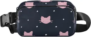 Fanny Pack for Women Men Hand Drawn Pink Cats Belt Waist Pack Bum Bag Wallets for Running Cycling Hiking Travel Workout with Adjustable Strap