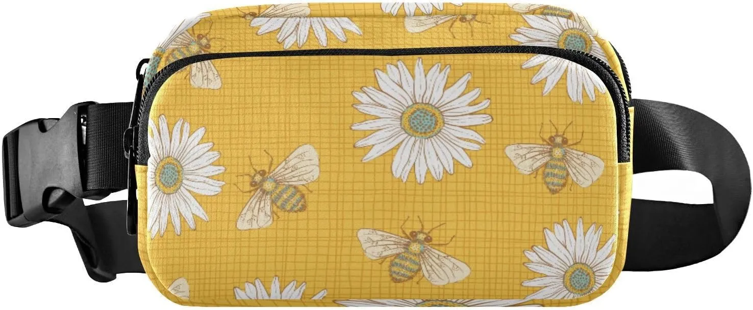 Fanny Pack for Women Men Honey Bees Daisy Belt Waist Pack Bum Bag Wallets for Running Cycling Hiking Travel Workout with Adjustable Strap