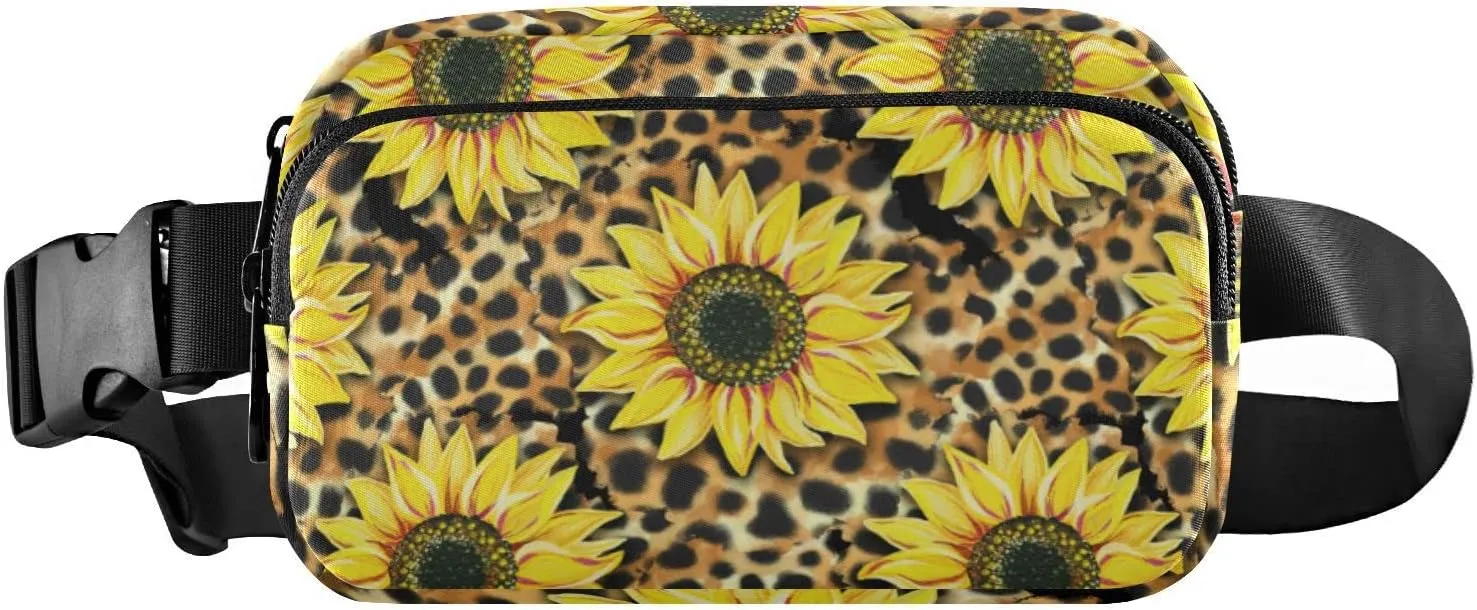 Fanny Pack for Women Men Leopard Print Sunflower Belt Waist Pack Bum Bag Wallets for Running Cycling Hiking Travel Workout with Adjustable Strap