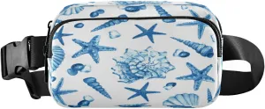 Fanny Packs for Women Men Blue Seashells Starfish Stones Belt Bag Waist Pouch Packs Crossbody Bag Running Hiking Fanny Pack Gifts for Girls Boys