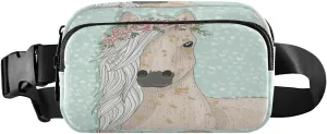 Fanny Packs for Women Men Cute Horse Flowers Fairytale Belt Bag Waist Pouch Packs Rose Crossbody Bag Running Hiking Fanny Pack Gifts for Girls Boys