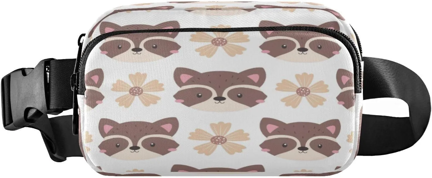Fanny Packs for Women Men Cute Raccoons Belt Bag Waist Pouch Packs Floral Crossbody Bag Running Hiking Fanny Pack Gifts for Girls Boys