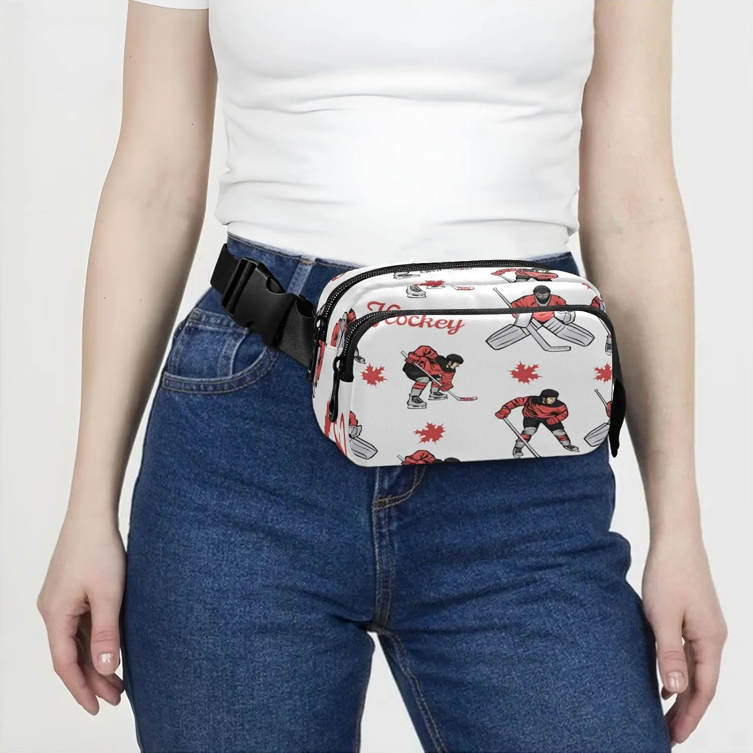 Fanny Packs for Women Men Hockey Players Maple Leaves Belt Bag Waist Pouch Packs Crossbody Bag Running Hiking Fanny Pack Gifts for Girls Boys