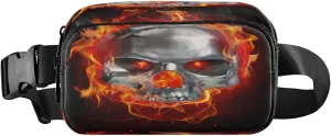 Fanny Packs for Women Men Metallic Skull Fire Belt Bag Waist Pouch Packs Head Halloween Crossbody Bag Running Hiking Fanny Pack Gifts for Girls Boys