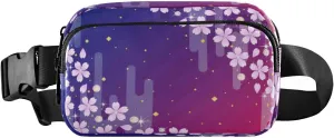 Fanny Packs for Women Men Purple Cherry Blossoms Diamond Belt Bag Waist Pouch Packs Crossbody Bag Running Hiking Fanny Pack Gifts for Girls Boys