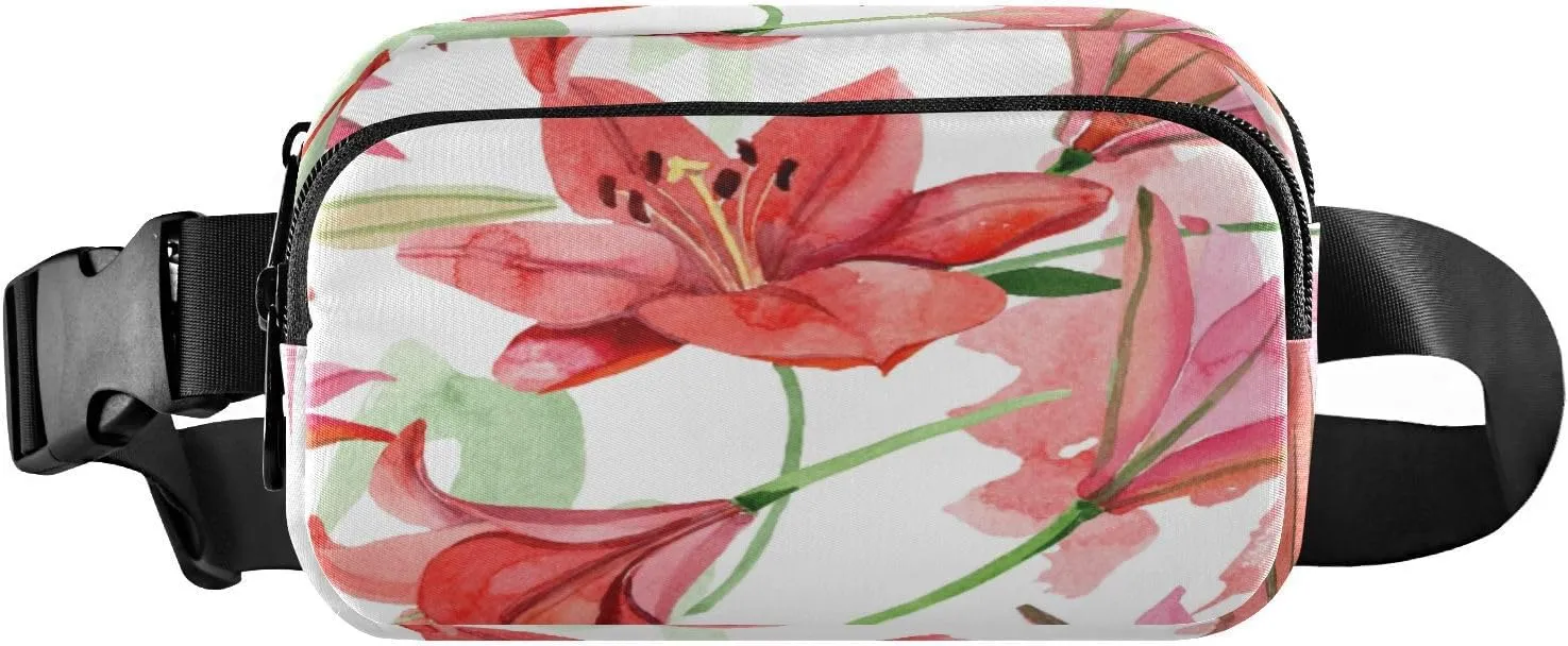 Fanny Packs for Women Men Red Lily Flowers Belt Bag Waist Pouch Packs Crossbody Bags Running Hiking Fanny Pack for Girls Boys Big Kids