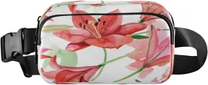 Fanny Packs for Women Men Red Lily Flowers Belt Bag Waist Pouch Packs Crossbody Bags Running Hiking Fanny Pack for Girls Boys Big Kids
