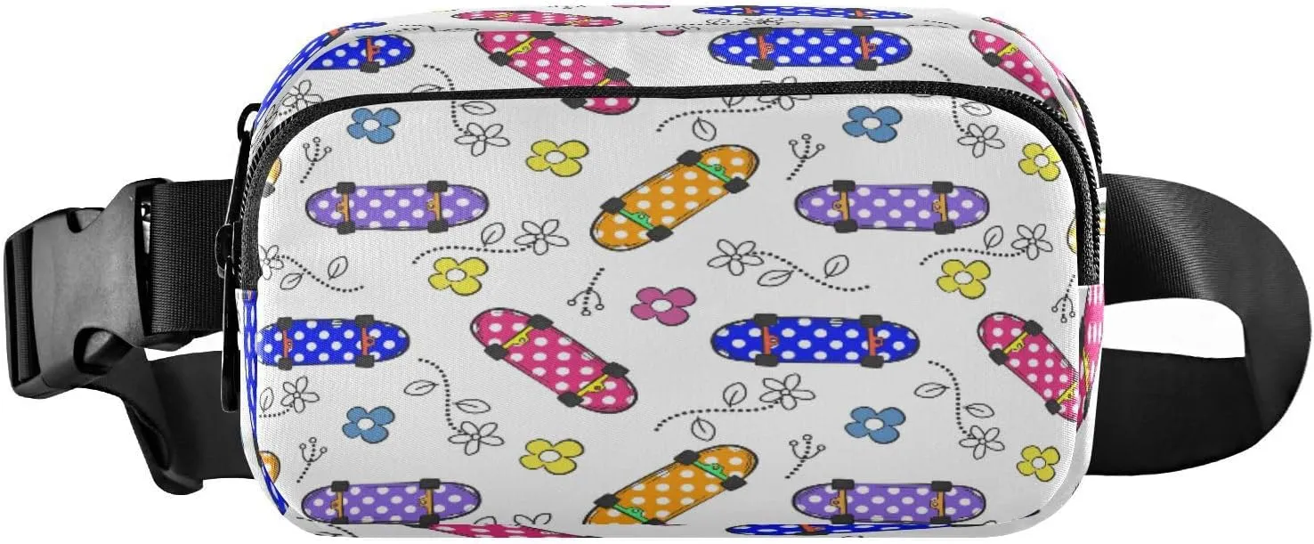 Fanny Packs for Women Men Skateboard Color Floral Belt Bag Waist Pouch Packs Crossbody Bag Running Hiking Fanny Pack Gifts for Girls Boys