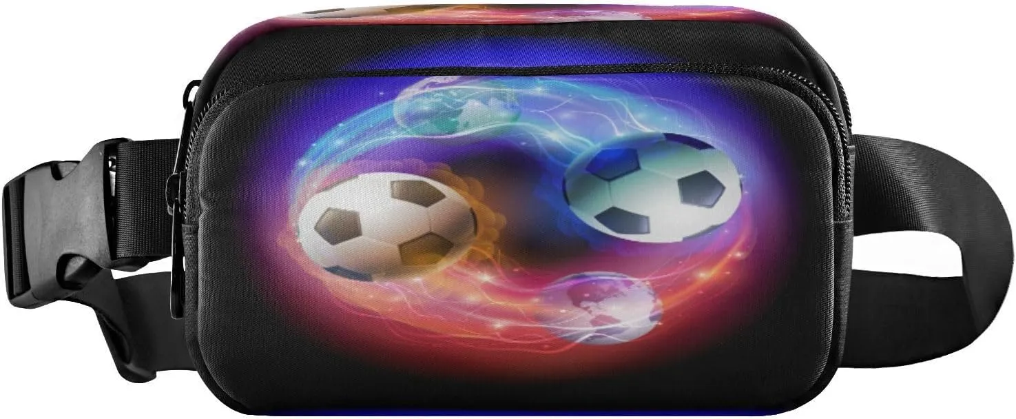 Fanny Packs for Women Men Soccer Ball Flames Lights Belt Bag Waist Pouch Packs Crossbody Bag Running Hiking Fanny Pack Gifts for Girls Boys