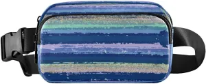 Fanny Packs for Women Men Teal Blue Purple Glitter Sparkles Striped Belt Bag Waist Pouch Packs Crossbody Bags Running Hiking Fanny Pack for Girls Boys