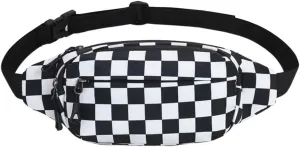 Fanny Packs for Women with Checkered Crossbody Belt Bag Waist Packs for Running Workout Casual Travel Hiking (Black)
