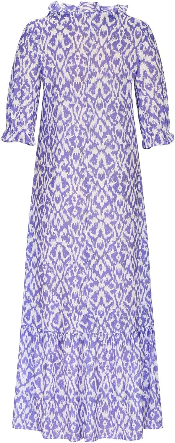 fartey Womens Summer Maxi Dresses V Neck 3/4 Sleeve Floral Print Boho Dresses Casual Loose Flowy Ruffle Wedding Guest Dress