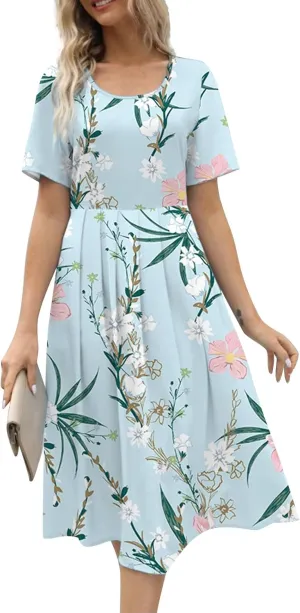 Floral Dress for Women 2024 Plus Size Crewneck Short Sleeve Casual Loose Shirts Dress Formal Dresses for Women Sundress