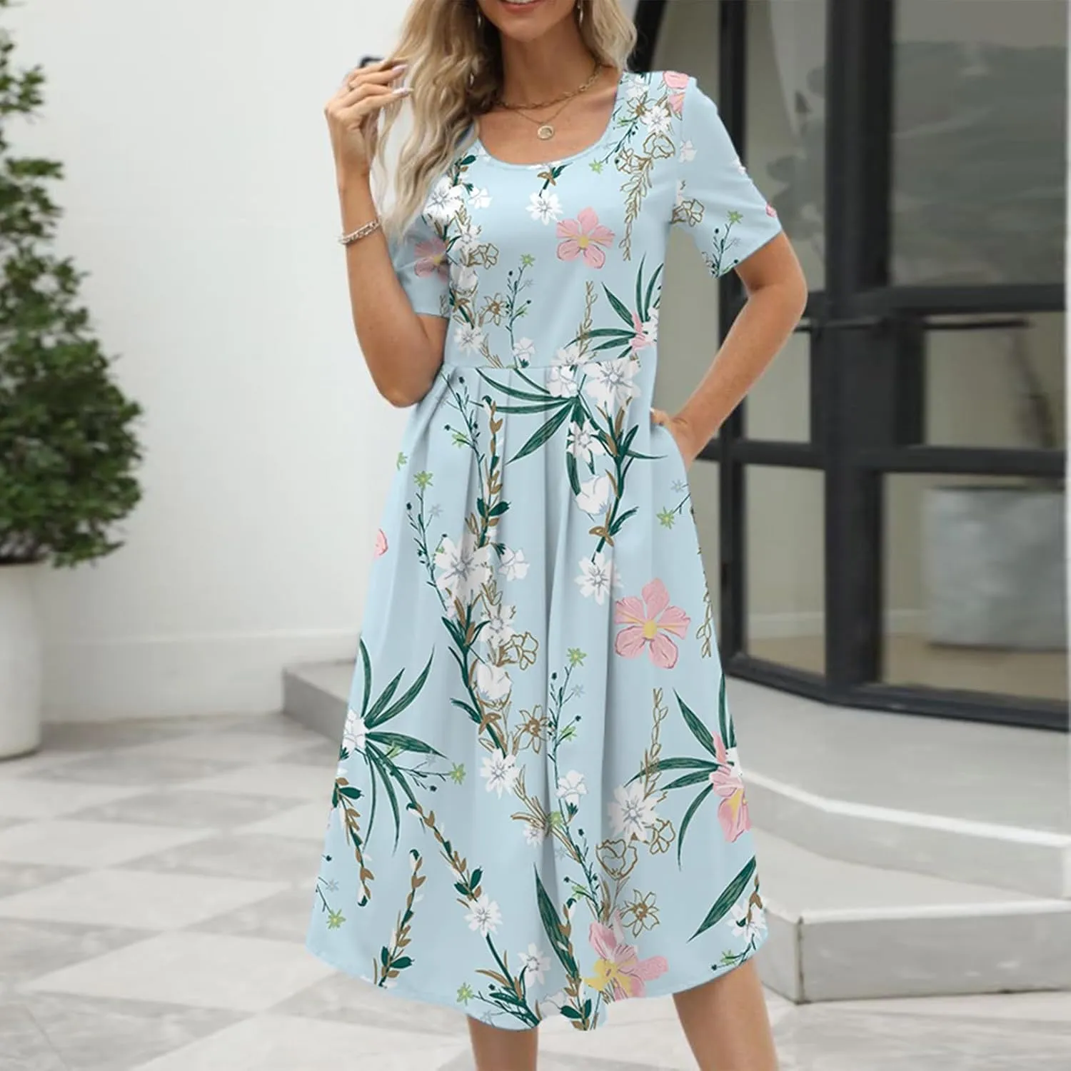 Floral Dress for Women 2024 Plus Size Crewneck Short Sleeve Casual Loose Shirts Dress Formal Dresses for Women Sundress