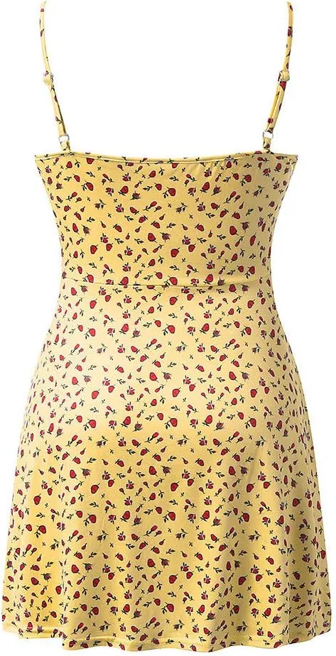Floral Dresses for Women 2024 Sexy Spaghetti Strap Mini Dress Ruffle Tie Corset Sundress High Waist Summer Dresses