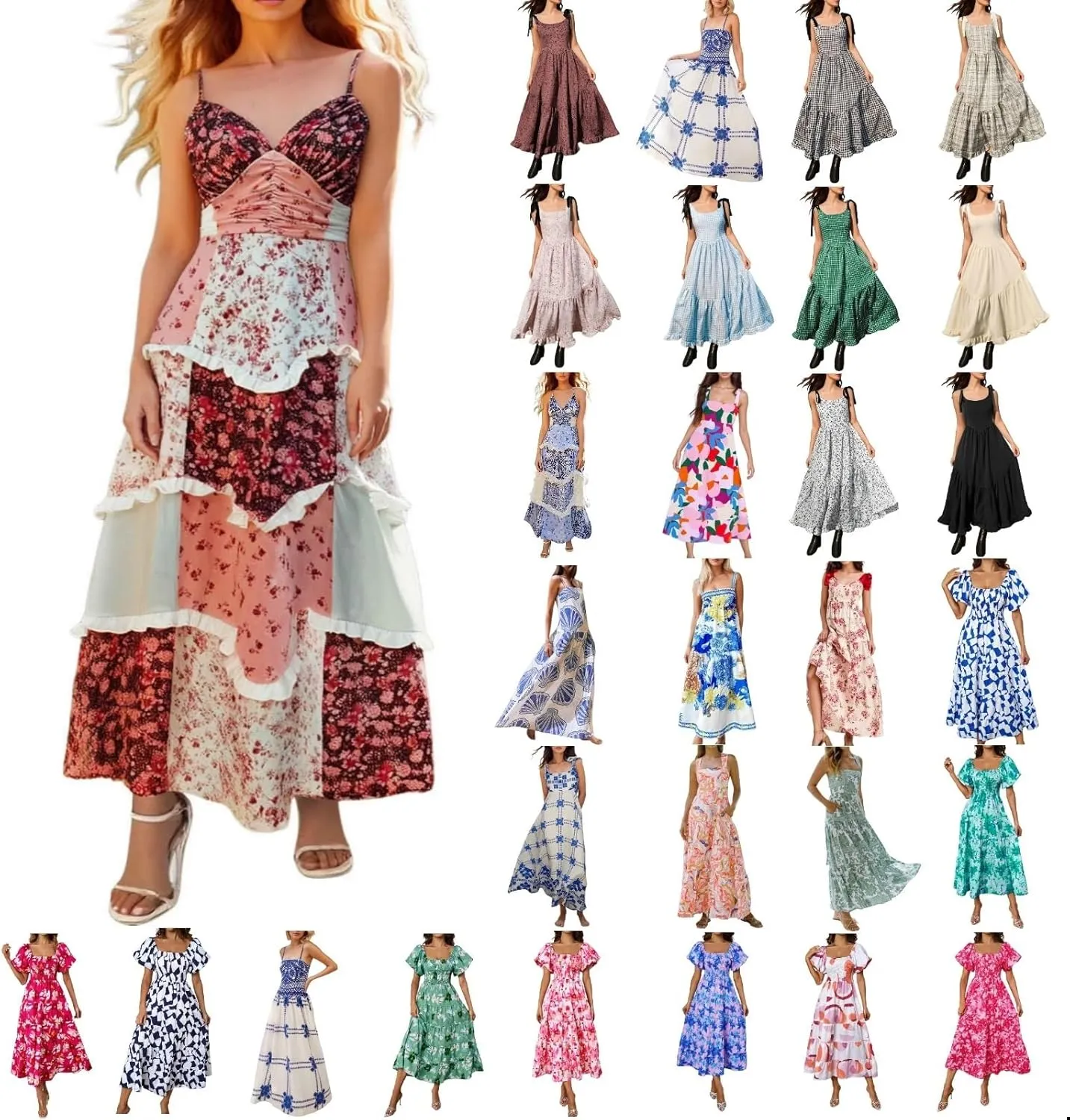 Floral Maxi Dress for Women Boho Dress Y2k Spaghetti Strap Long Flowy Dresses 2025 Casual Summer Beach Sundress