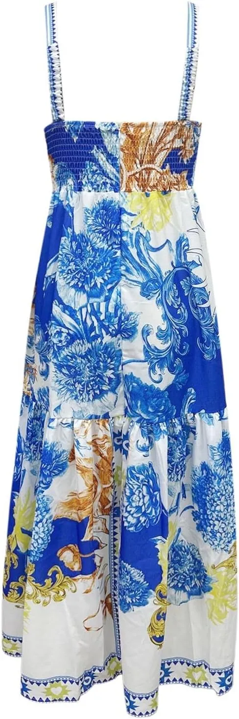 Floral Maxi Dress for Women Boho Dress Y2k Spaghetti Strap Long Flowy Dresses 2025 Casual Summer Beach Sundress
