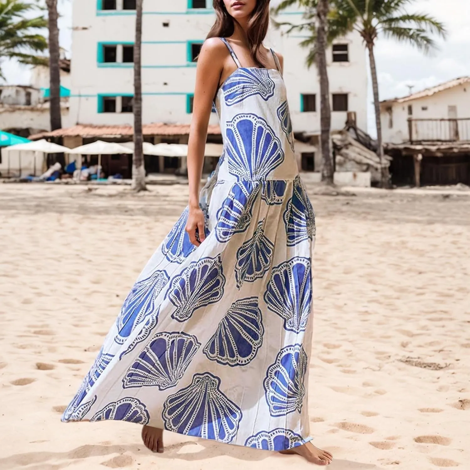 Floral Maxi Dress for Women Boho Dress Y2k Spaghetti Strap Long Flowy Dresses 2025 Casual Summer Beach Sundress
