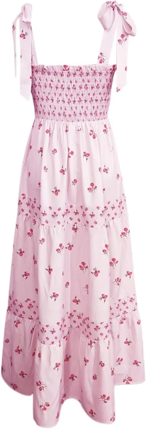 Floral Maxi Dress for Women Boho Dress Y2k Spaghetti Strap Long Flowy Dresses 2025 Casual Summer Beach Sundress