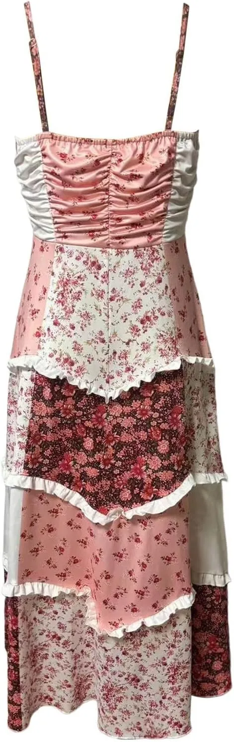 Floral Maxi Dress for Women Boho Dress Y2k Spaghetti Strap Long Flowy Dresses 2025 Casual Summer Beach Sundress