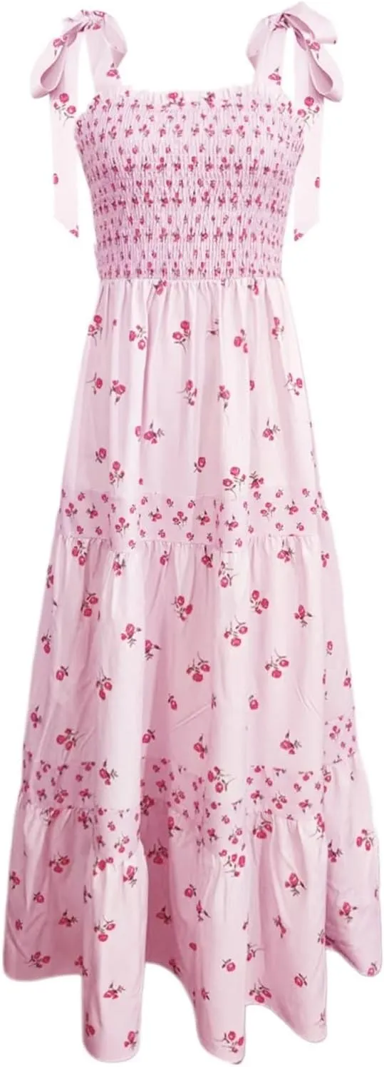 Floral Maxi Dress for Women Boho Dress Y2k Spaghetti Strap Long Flowy Dresses 2025 Casual Summer Beach Sundress