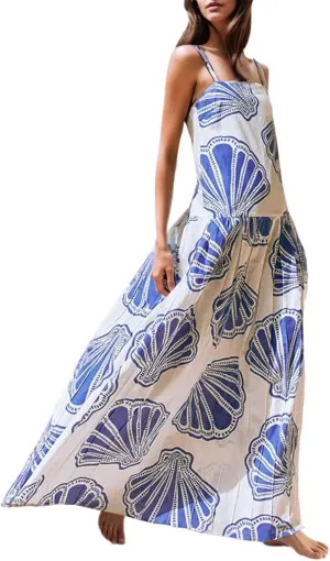 Floral Maxi Dress for Women Boho Dress Y2k Spaghetti Strap Long Flowy Dresses 2025 Casual Summer Beach Sundress