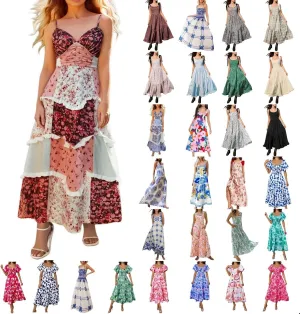 Floral Maxi Dress for Women Boho Dress Y2k Spaghetti Strap Long Flowy Dresses 2025 Casual Summer Beach Sundress