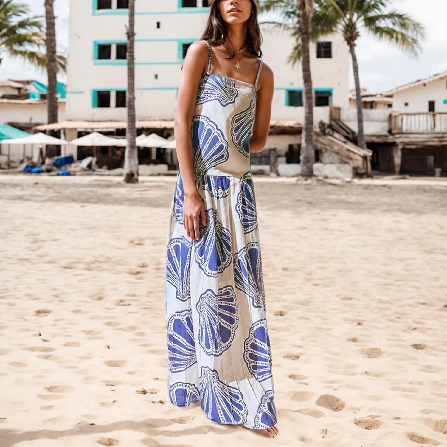 Floral Maxi Dress for Women Boho Dress Y2k Spaghetti Strap Long Flowy Dresses 2025 Casual Summer Beach Sundress