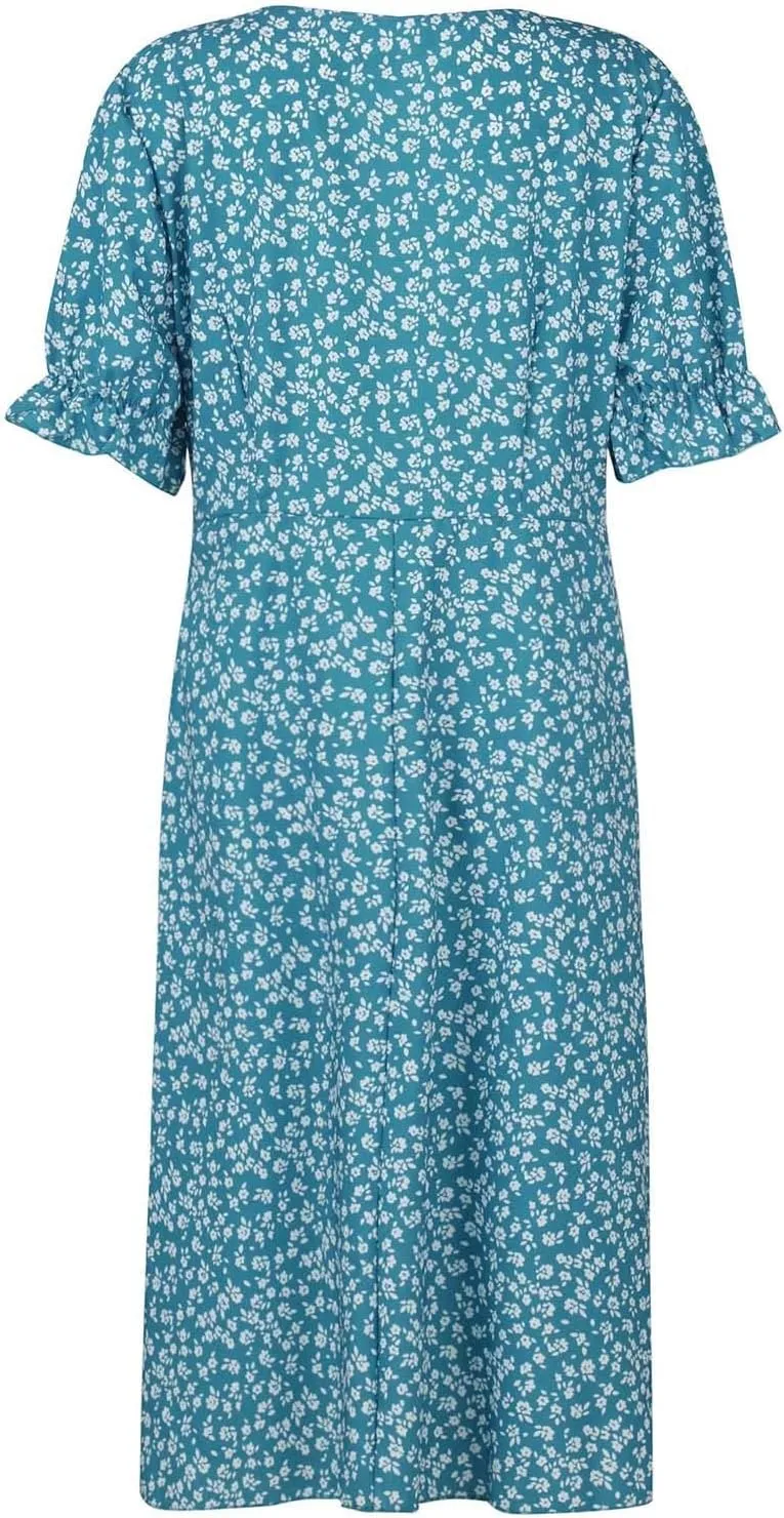 Floral Vacation Dresses for Women: Trendy V-Neck Ruched Short/Long Sleeve Dress - Casual Fashion for Spring/Summer
