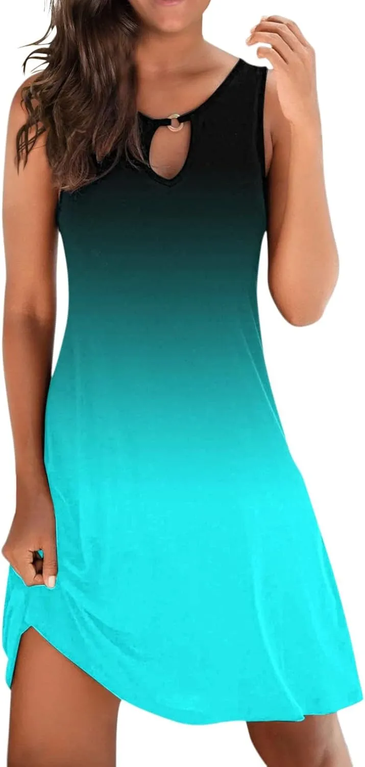 for Women Summer Loose Dress Sleeveless Floral Print V Neck Hollow Out Beach Dress Mini Dress Halter Formal