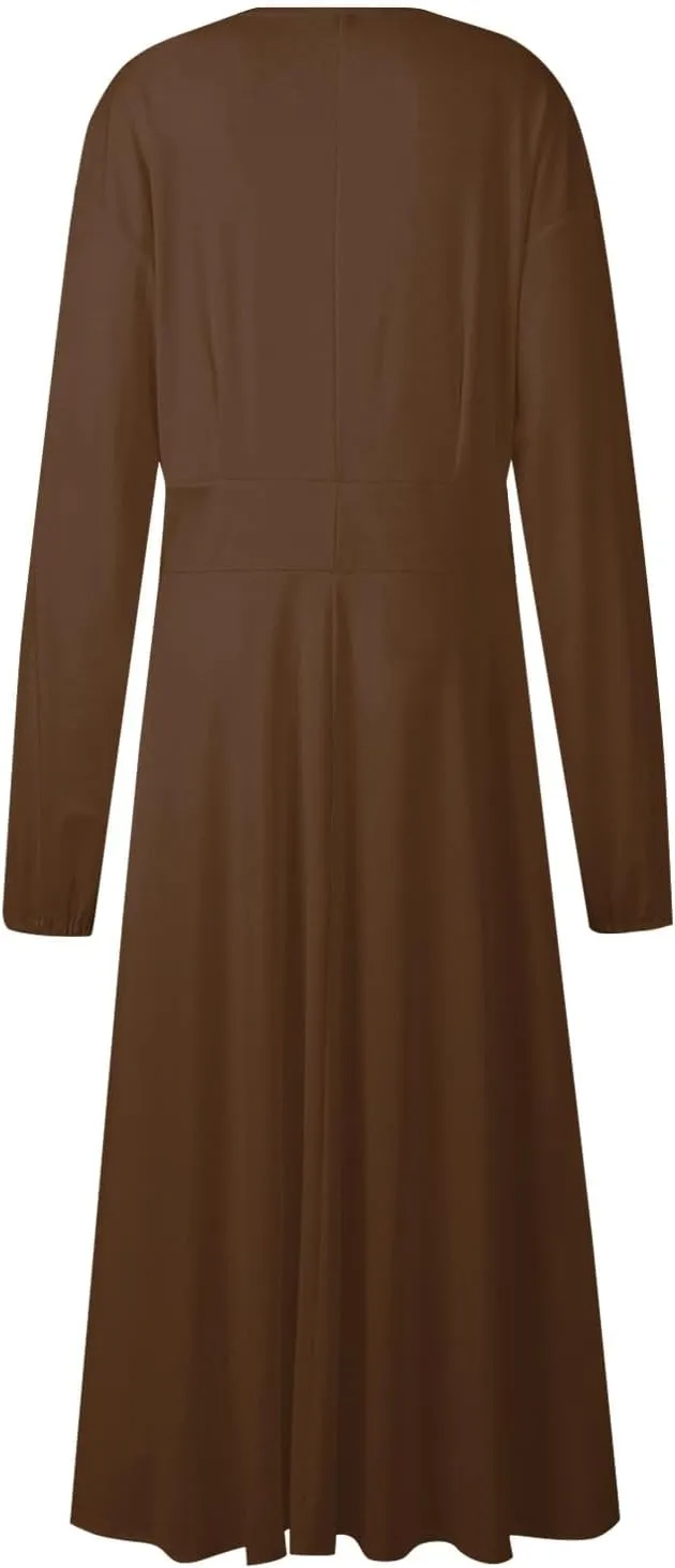 Formal Long Sleeve Midi Dress Sexy V Neck Fall Winter Elegant Vintage Floral Cute Trendy Smocked Flowy Party Dress