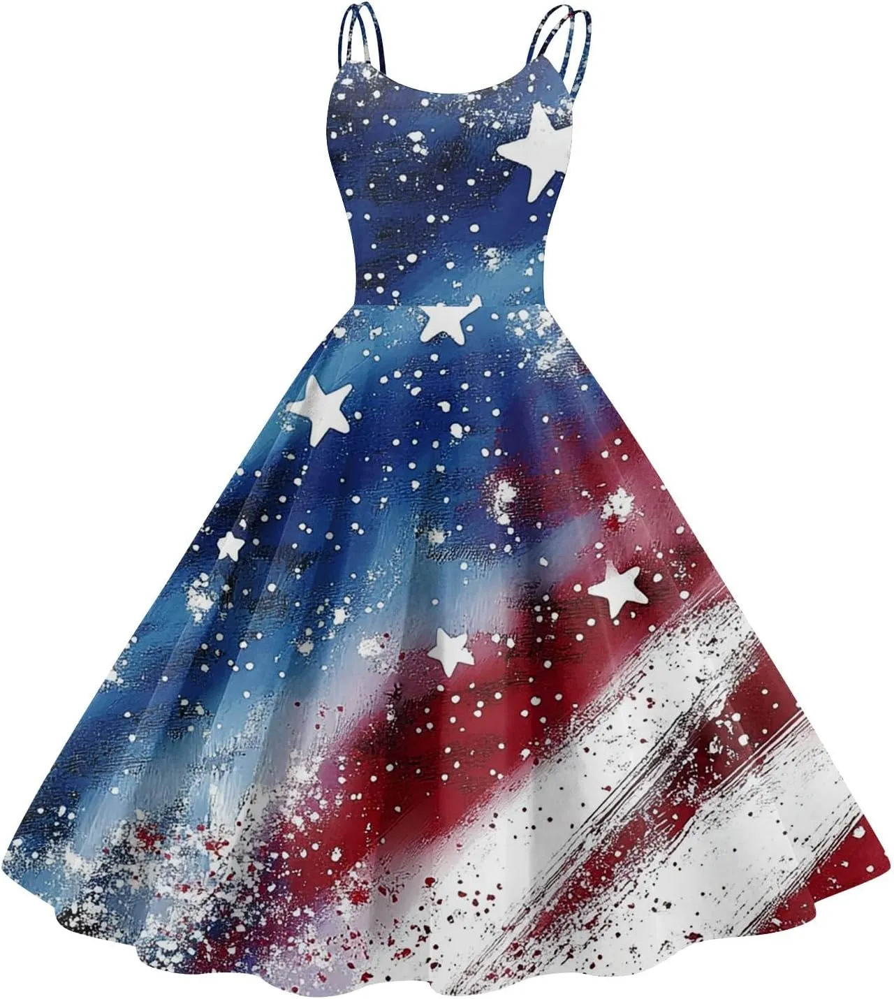 Fourth of July Dresses for Women Midi Red White and Blue Dress Sleeveless Patriotic Dresses Holiday Festival Dress