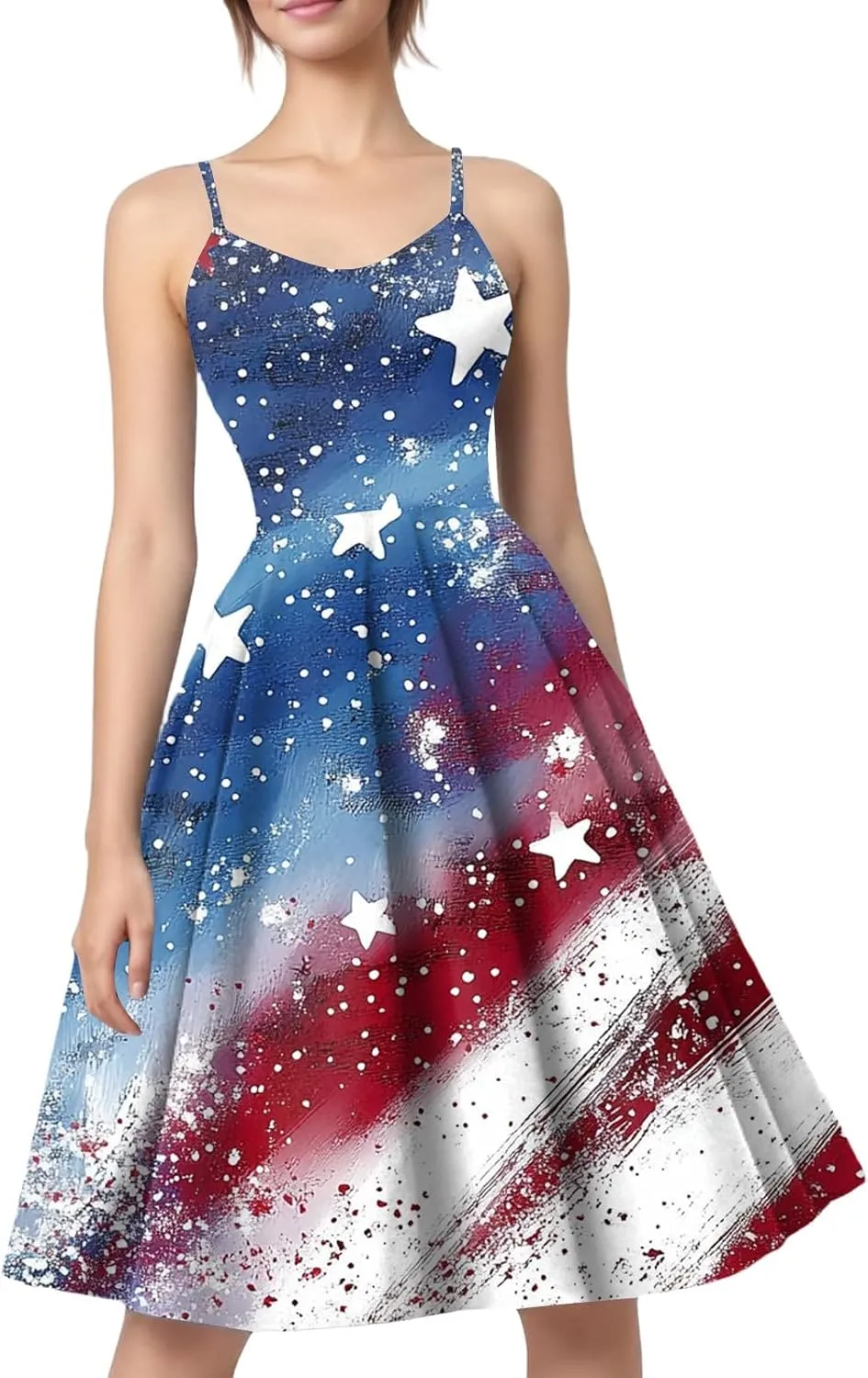 Fourth of July Dresses for Women Midi Red White and Blue Dress Sleeveless Patriotic Dresses Holiday Festival Dress