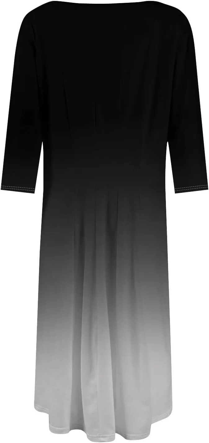 FQZWONG Spring Dresses for Women 2025 3/4 Sleeve Summer Sundresses Trendy Crew Neck Vacation Beach Midi Dress with Pockets
