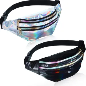 Frienda 2 Pieces Holographic Fanny Pack for Women Colorful Sport Waist Bag Pack