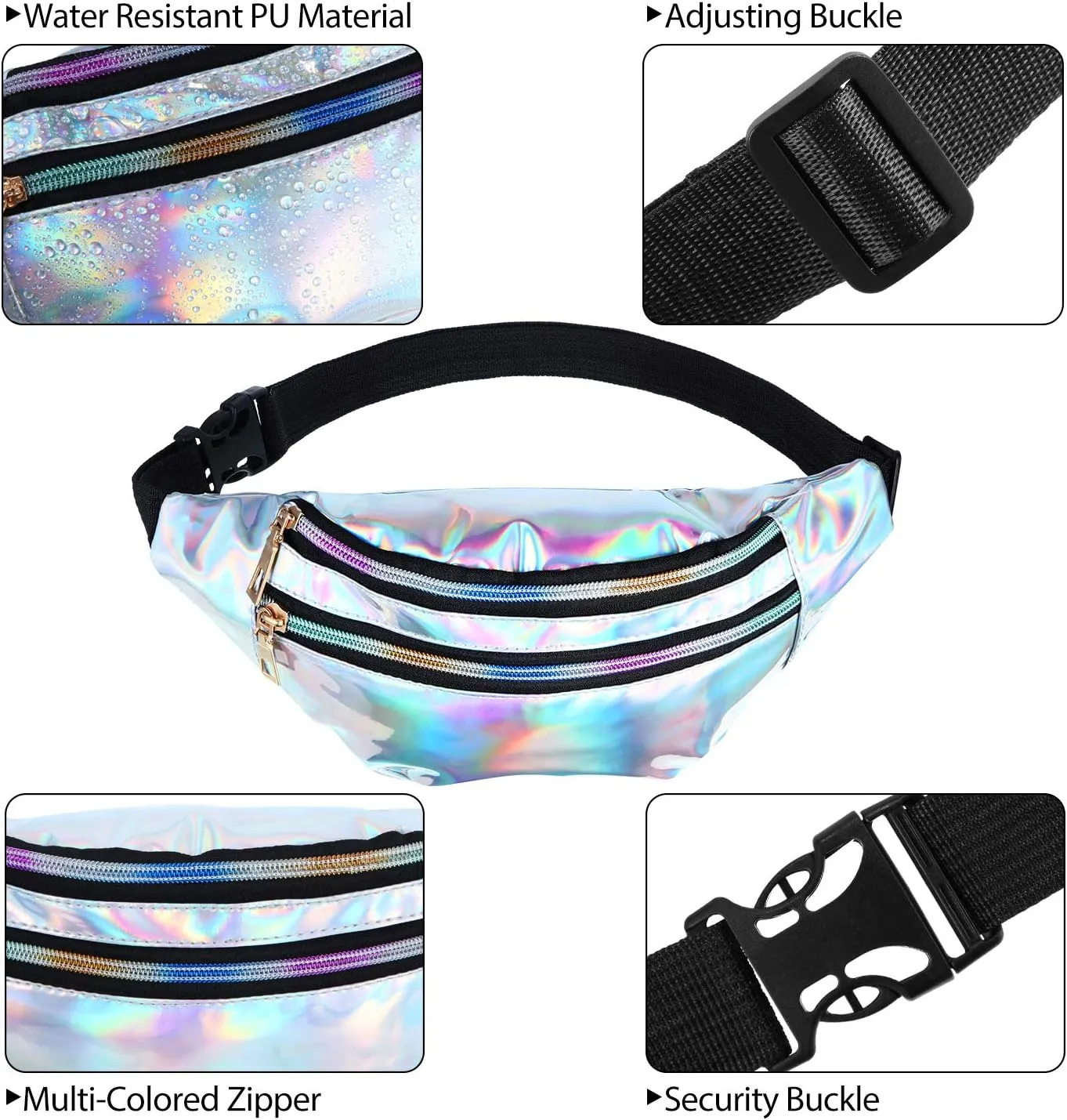 Frienda 2 Pieces Holographic Fanny Pack for Women Colorful Sport Waist Bag Pack