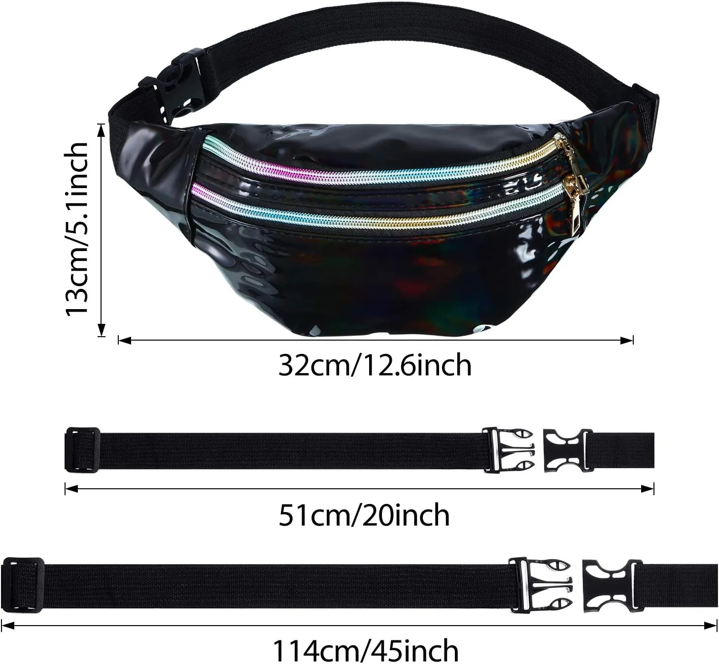 Frienda 2 Pieces Holographic Fanny Pack for Women Colorful Sport Waist Bag Pack