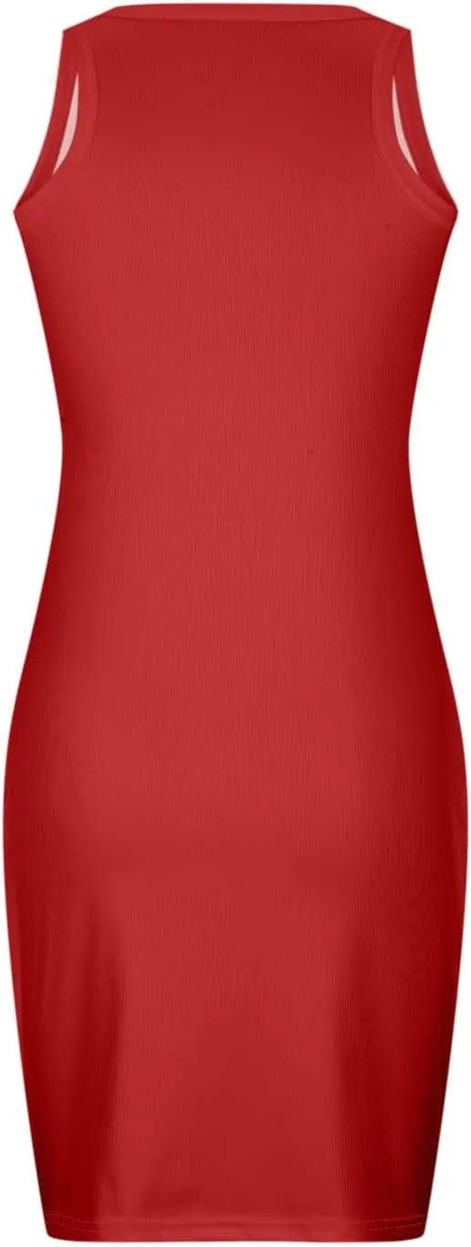 FZYLQY Sleeveless Ribbed Bodycon Mini Dress for Women Slim Fit Casual Tank Dress Stretchy Lightweight Summer Comfy Sundress