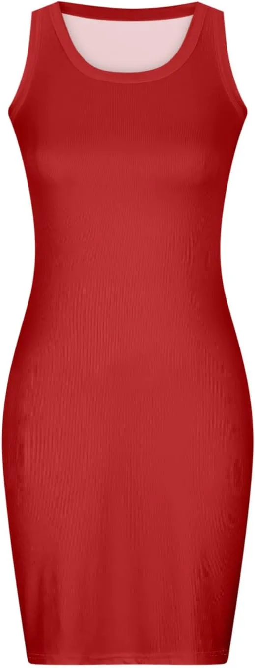 FZYLQY Sleeveless Ribbed Bodycon Mini Dress for Women Slim Fit Casual Tank Dress Stretchy Lightweight Summer Comfy Sundress