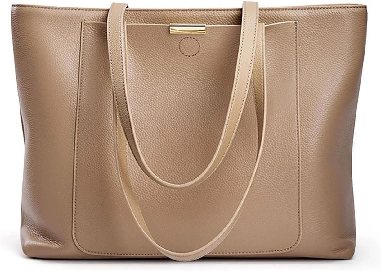 Genuine Leather Tote Bag for Women Work, Women's Leather Shoulder Bags Purses Satchel Handbags with Laptop Compartment