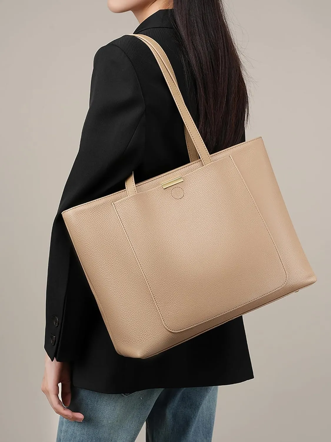 Genuine Leather Tote Bag for Women Work, Women's Leather Shoulder Bags Purses Satchel Handbags with Laptop Compartment